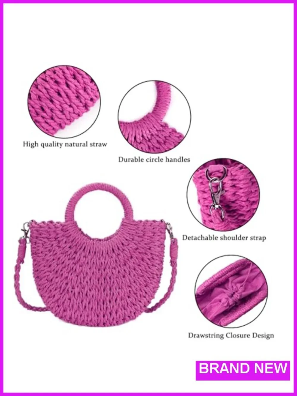 Handwoven Straw Crossbody Shoulder Bag Satchel Purse Summer Beach